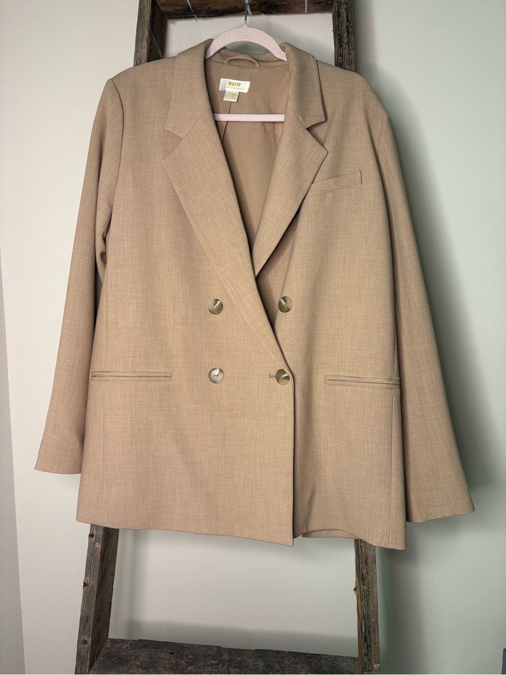 Mauve Double-Breasted Tan Beige Blazer